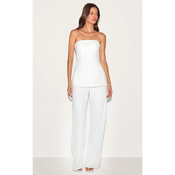Blanc Combinaison Pantalon Droit À Superposition Bandeau En Dentelle