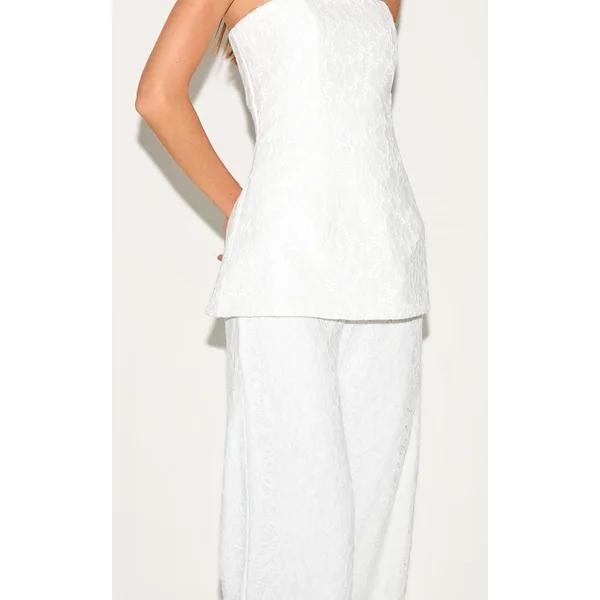 Blanc Combinaison Pantalon Droit À Superposition Bandeau En Dentelle