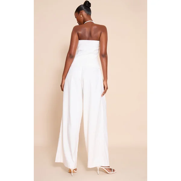 Blanc Combinaison-pantalon Ajustée Tissée Col Licou