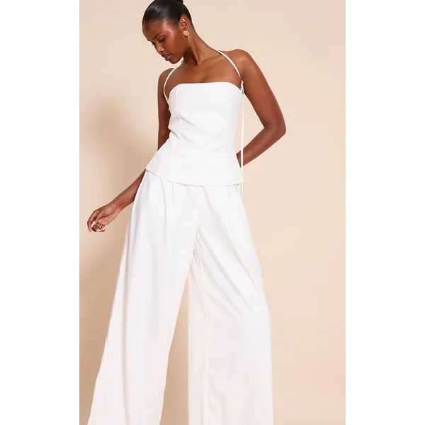 Blanc Combinaison-pantalon Ajustée Tissée Col Licou
