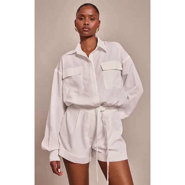 Blanc Combinaison-pantalon Décontractée Tissée À Manches Longues