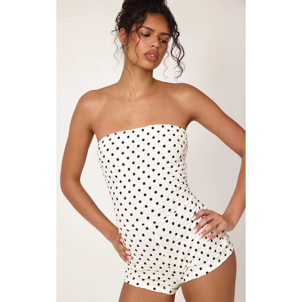 Blanc Combinaison-short Bandeau Texturée À Pois