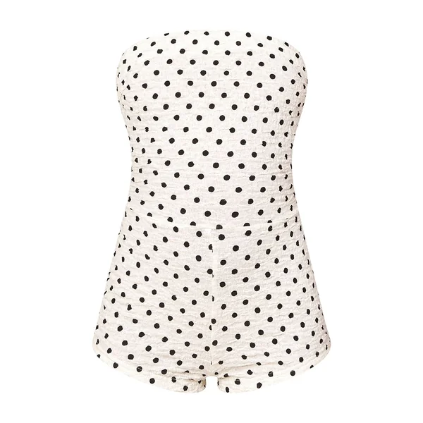 Blanc Combinaison-short Bandeau Texturée À Pois