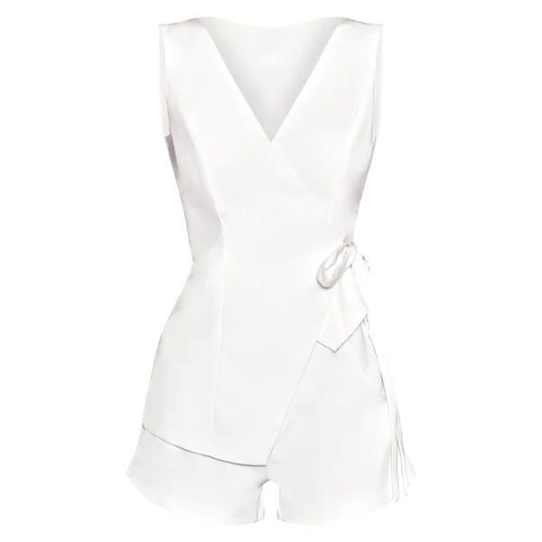 Blanc Combinaison-short À Rayures Fines Tissée Avec Détail Cache-cœur