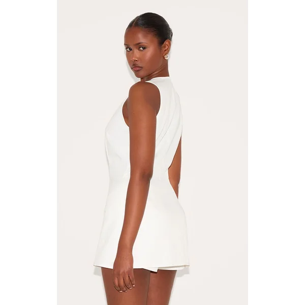 Blanc Combishort Jupe-short Évasée Tissée À Boutonnage Complet