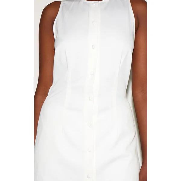Blanc Combishort Jupe-short Évasée Tissée À Boutonnage Complet
