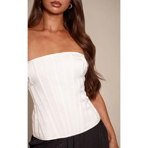 Blanc Corset Bustier Satiné À Baleines