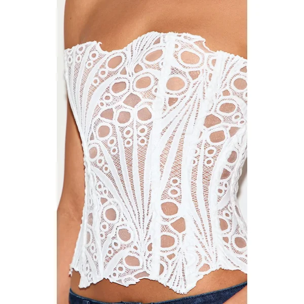 Blanc Corset En Dentelle Florale Transparente Texturée