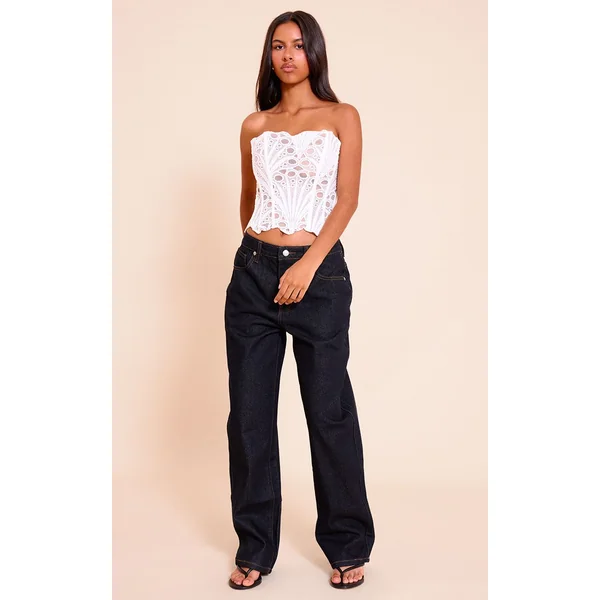 Blanc Corset En Dentelle Florale Transparente Texturée Petite Taille