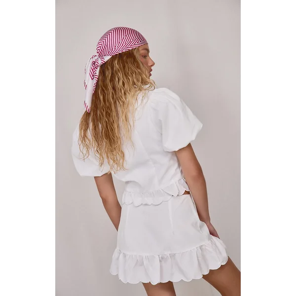 Blanc Ensemble Coordonné Chemise En Popeline À Bord À Volants