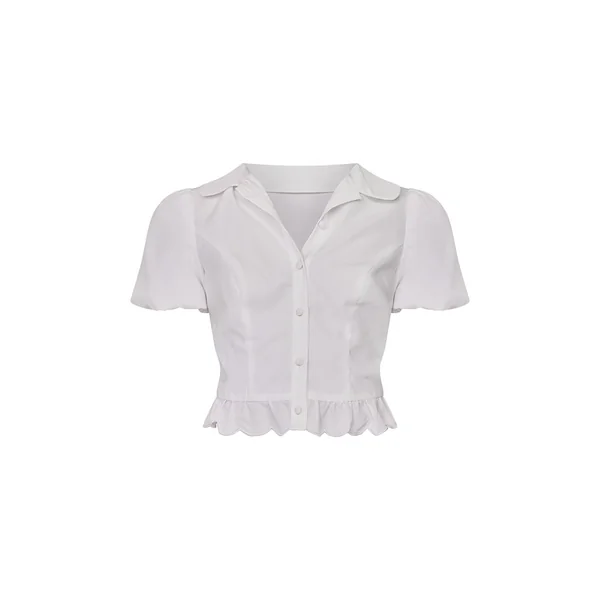 Blanc Ensemble Coordonné Chemise En Popeline À Bord À Volants