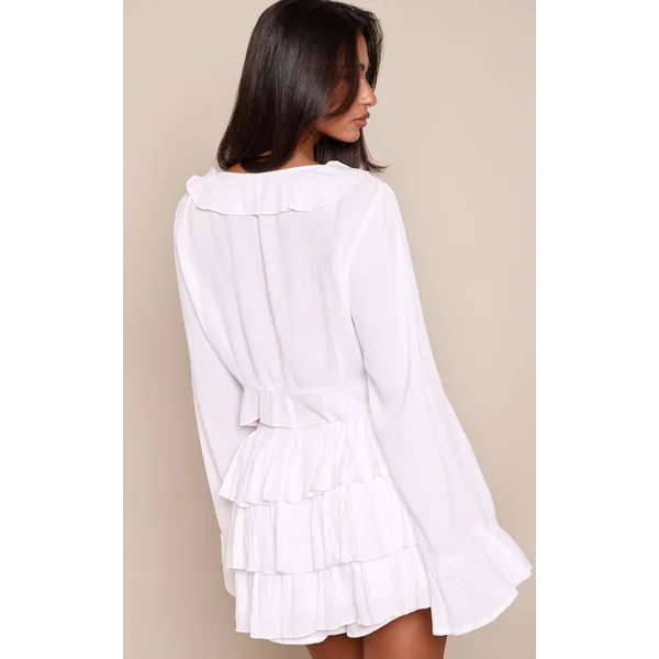 Blanc Ensemble Coordonné Mini-jupe-short À Volants En Cheesecloth Petite