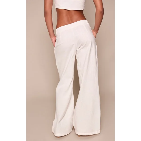 Blanc Ensemble Coordonné Pantalon Tailleur Effet Lin