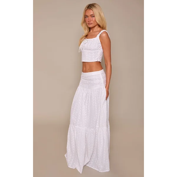 Blanc Ensemble Jupe Maxi À Broderie Coordonné