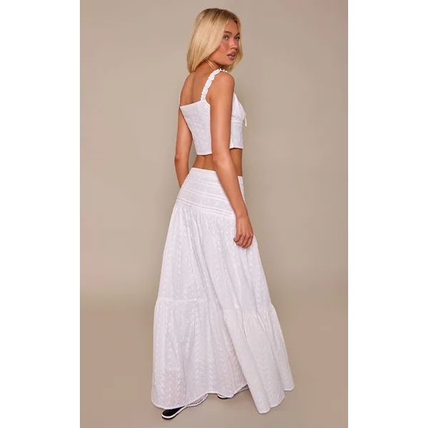 Blanc Ensemble Jupe Maxi À Broderie Coordonné