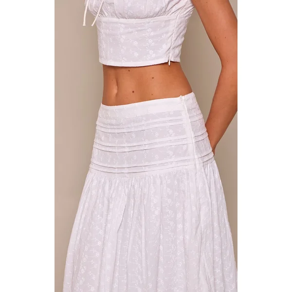 Blanc Ensemble Jupe Maxi À Broderie Coordonné