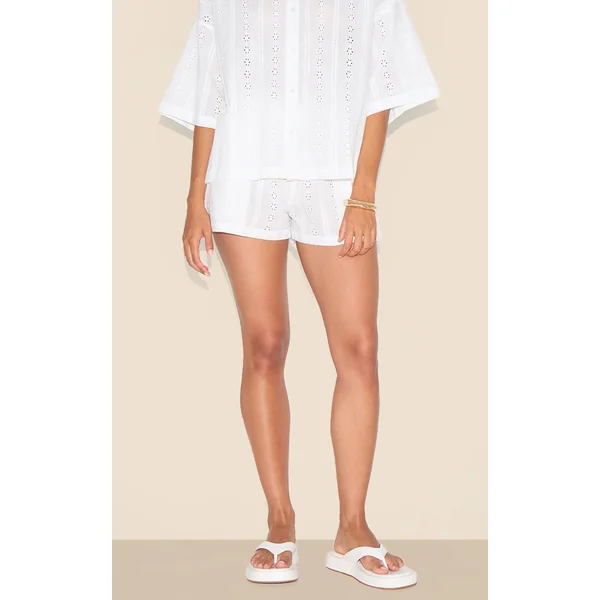 Blanc Ensemble Short Ample Broderie Anglaise