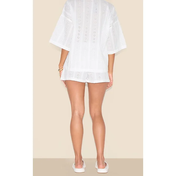 Blanc Ensemble Short Ample Broderie Anglaise