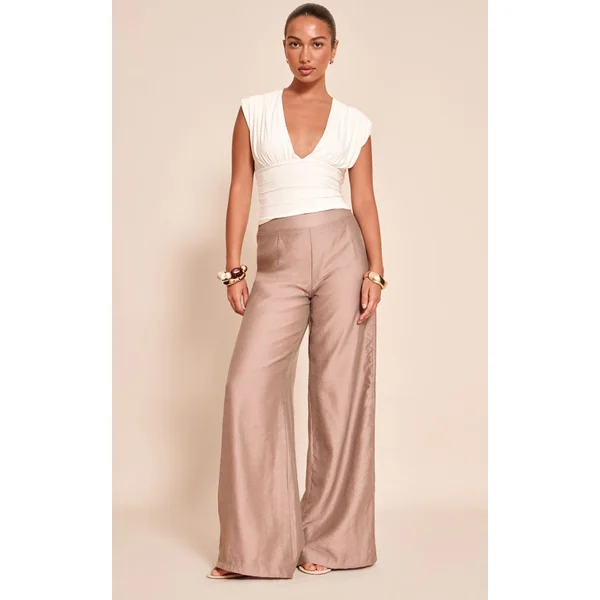 Blanc Haut Long Drapé Plongeant À Double Couche Slinky Doré