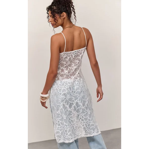 Blanc Haut Long En Dentelle Extrême