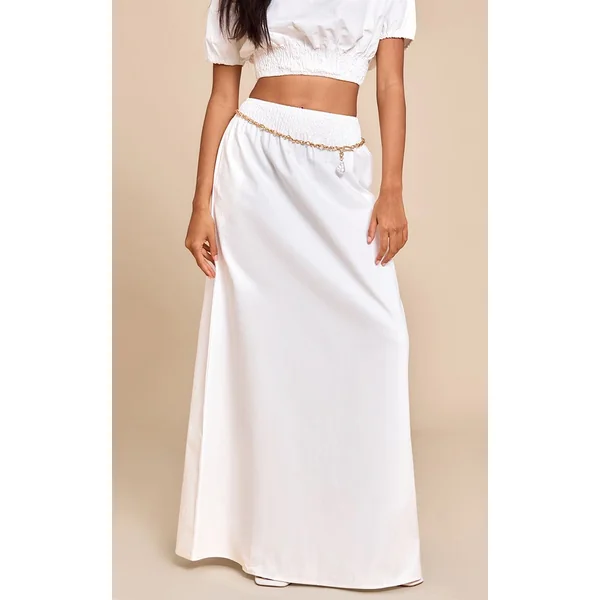 Blanc Jupe Longue Taille Basse À Taille Froncée Ensemble Coordonné
