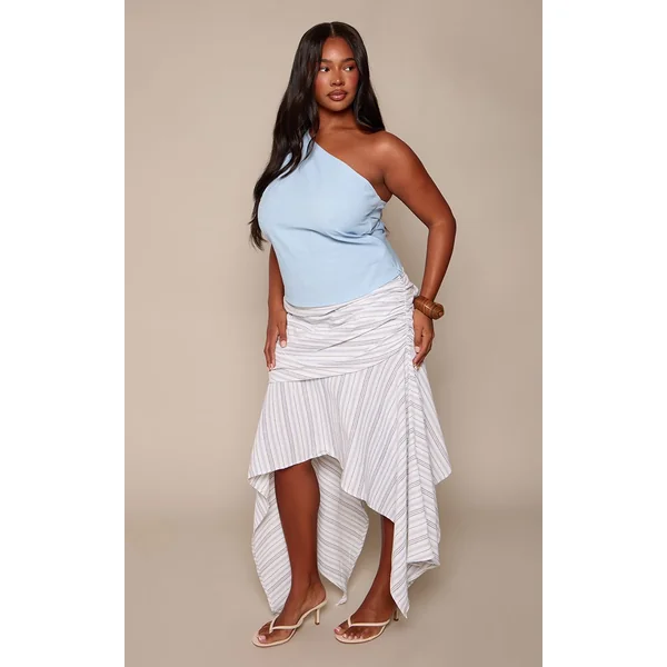 Blanc Jupe Midi Grande Taille À Ourlet Asymétrique Mouchoir Et Rayures