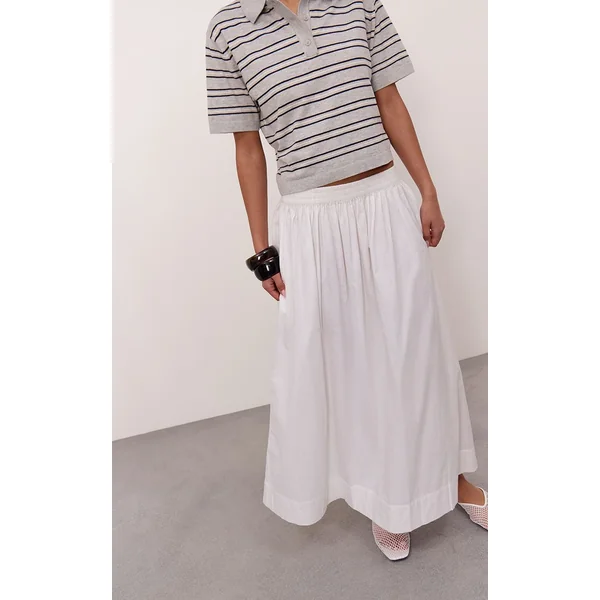 Blanc Jupe Mi-longue En Coton Avec Détail Poches