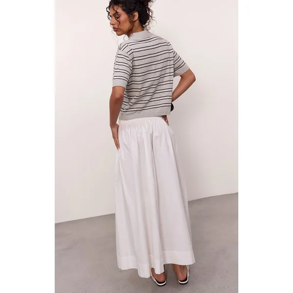 Blanc Jupe Mi-longue En Coton Avec Détail Poches