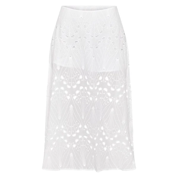 Blanc Jupe Mi-Longue Superposée En Broderie Anglaise