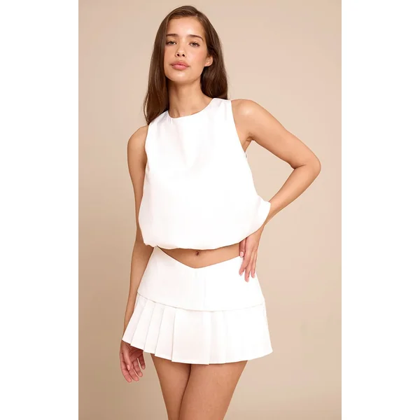Blanc Jupe-short Plissée Ajustée