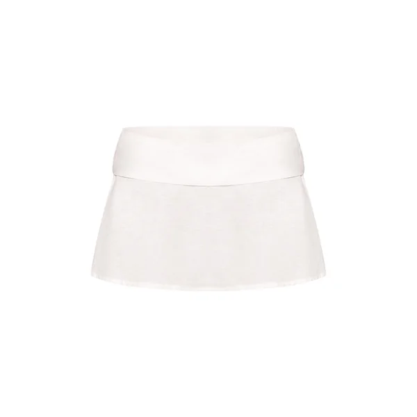 Blanc Mini-jupe Aspect Lin Avec Détail Pli Rabattu