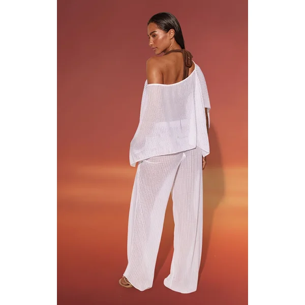 Blanc Pantalon De Plage Texturé