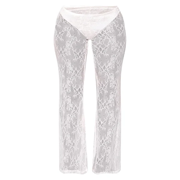 Blanc Pantalon Large En Dentelle Petite