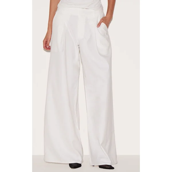 Blanc Pantalon Large Tissé À Double Pli