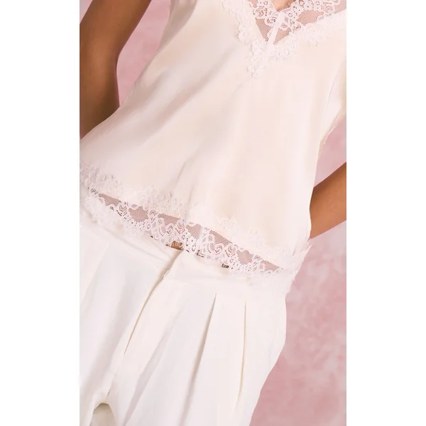 Blanc Pantalon Large Tissé À Double Pli