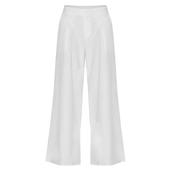 Blanc Pantalon Large Tissé À Double Pli