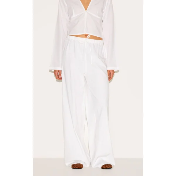Blanc Pantalon Large À Cordon De Serrage Ensemble Coordonné