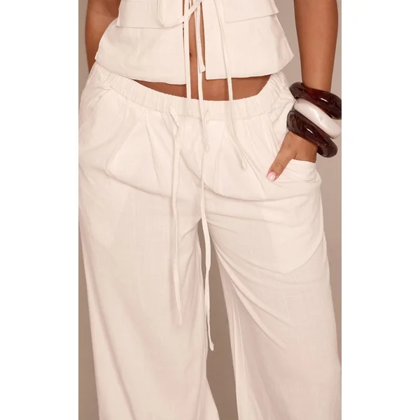 Blanc Pantalon Large À Pinces Effet Lin Petite Taille Co-ord