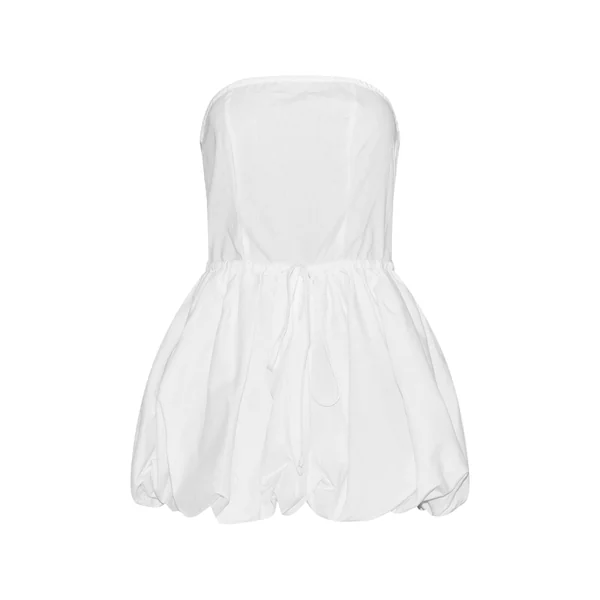 Blanc Robe Bouffante En Lin À Bustier Avec Ceinture Nouée À La Taille