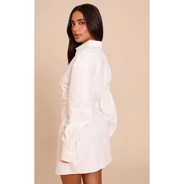 Blanc Robe Chemise Petite Asymétrique À Manches Longues Boutonnée