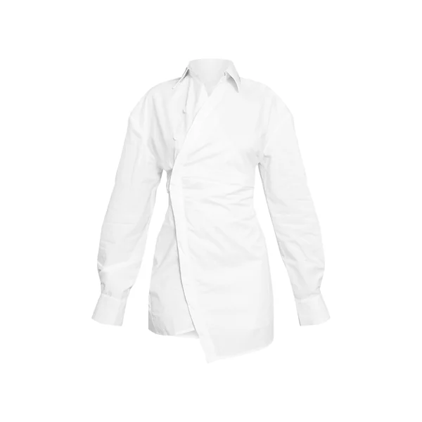 Blanc Robe Chemise Petite Asymétrique À Manches Longues Boutonnée