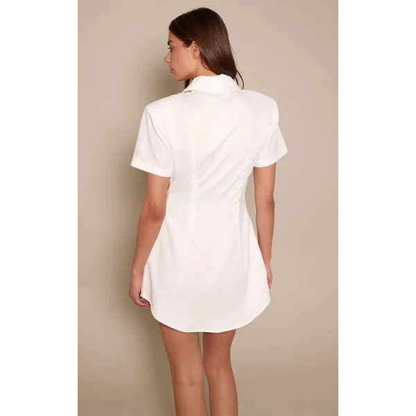 Blanc Robe Chemise À Manches Courtes Avec Détail Nœud