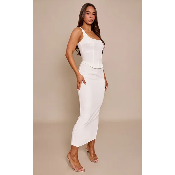 Blanc Robe Longue En Tissu Tissé Avec Détail Corset