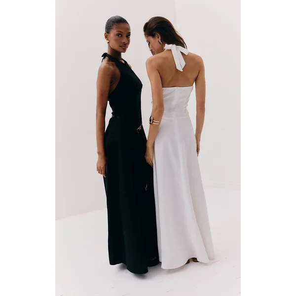 Blanc Robe Maxi Ajustée À Encolure Américaine