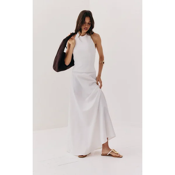 Blanc Robe Maxi Ajustée À Encolure Américaine