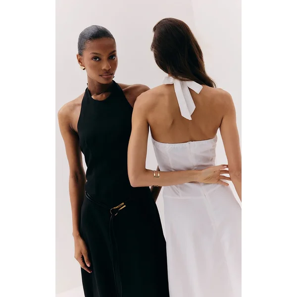 Blanc Robe Maxi Ajustée À Encolure Américaine