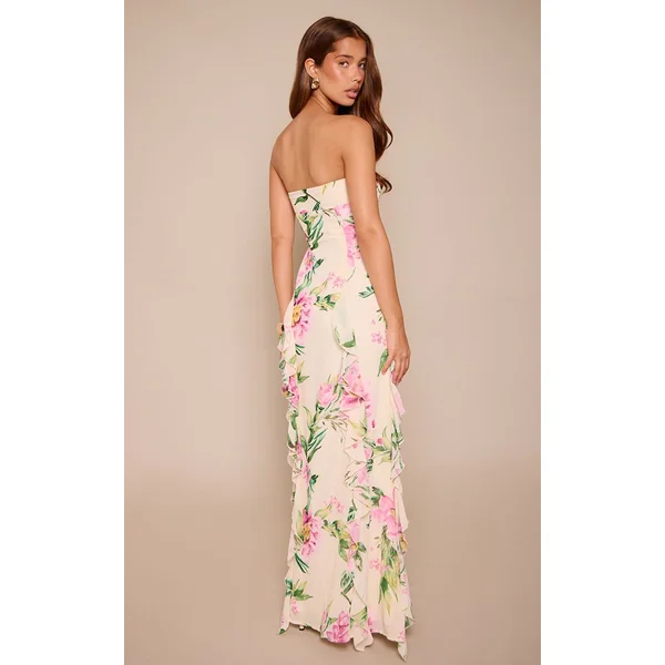 Blanc Robe Maxi Bandeau À Volants Imprimé Fleuri