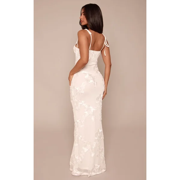 Blanc Robe Maxi À Détails Fleuris Petite Taille