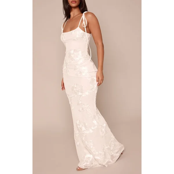 Blanc Robe Maxi À Détails Fleuris Petite Taille