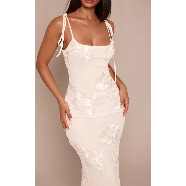Blanc Robe Maxi À Détails Fleuris Petite Taille